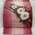 名古屋帯 美品 秀品 八寸名古屋帯 松葉仕立て 草花 ピンク 正絹 中古