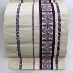 名古屋帯 美品 名品 八寸名古屋帯 松葉仕立て 縞 幾何学 クリーム 正絹 中古