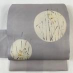 名古屋帯 美品 名品 落款あり 夏帯 紗 蜻蛉 葉柄 銀彩 灰紫 正絹 中古