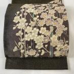 袋帯 美品 名品 落款あり 枝桜 金糸 ぼかし 灰紫 お太鼓柄 正絹 中古