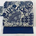名古屋帯 美品 秀品 桜 鞠 縮緬 紺色 正絹 中古