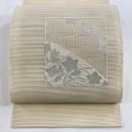 名古屋帯 美品 秀品 夏帯 トンネル仕立て 色紙 草花 銀糸 クリーム 六通 正絹 中古