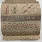 名古屋帯 美品 名品 八寸名古屋帯 松葉仕立て 縞 幾何学模様 ベージュ 正絹 中古