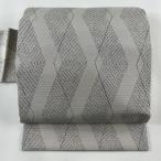 名古屋帯 美品 名品 夏帯 絽 幾何学模様 灰色 正絹 中古