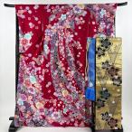 振袖 身丈168.5cm 裄丈68.5cm L 袷 袋帯フルセット 牡丹 束ね熨斗 金糸 ぼかし 赤 正絹 美品 名品 中古