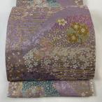 袋帯 美品 秀品 振袖向き 桜 金銀糸 箔 紫 六通 正絹 中古