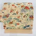 名古屋帯 美品 秀品 松竹梅 鳥 縮緬 薄オレンジ 正絹 中古