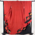 振袖 身丈159.5cm 裄丈66cm M 袷 落款あり 枝梅 金彩 赤 正絹 名品 中古