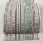 名古屋帯 美品 逸品 証紙あり 八寸名古屋帯 松葉仕立て 博多織 結女彩 縞 花唐草 クリーム 正絹 中古
