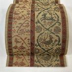 名古屋帯 美品 秀品 松葉仕立て 動物 草花 茶緑色 正絹 中古