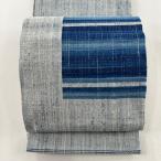 名古屋帯 美品 秀品 松葉仕立て 八寸名古屋帯 縞 藍色 正絹 中古