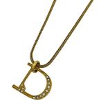 クリスチャンディオール Christian Dior Dロゴ ラインストーン ネックレス GP ゴールド レディース 中古