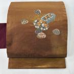 名古屋帯 美品 優品 貝合わせ 草花 刺繍 箔 金色 正絹 中古