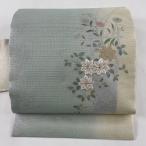 名古屋帯 美品 秀品 夏帯 絽 花器 草花 刺繍 金銀彩 水色 正絹 中古