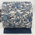名古屋帯 美品 逸品 鶴 松竹梅 灰色 正絹 中古