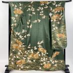 振袖 身丈168.5cm 裄丈69cm L 袷 吾妻徳穂 落款あり 扇面 菊 金糸 金彩 灰緑 正絹 逸品 中古