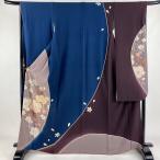 振袖 身丈165cm 裄丈66.5cm M 袷 桜 花びら 箔 金彩 紺色 正絹 名品 中古