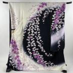 振袖 身丈176.5cm 裄丈70.5cm L 袷 草花 胡蝶蘭 銀通し 金糸 灰白 正絹 逸品 中古