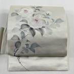 名古屋帯 美品 優品 椿 刺繍 箔 白 正絹 中古