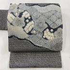 名古屋帯 逸品 霞 草花 総絞り 黒 正絹 中古
