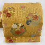 名古屋帯 美品 秀品 花丸文 花菱 箔 山吹茶色 正絹 中古
