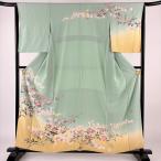 ショッピング分けあり 訪問着 身丈158.5cm 裄丈63.5cm S 袷 落款あり 枝花 染め分け ぼかし 薄緑 正絹 名品 中古 在庫一掃