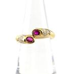 ルビー デザインリング YG イエローゴールド メレダイヤ 指輪 リング 10号 K18 ルビー ダイヤモンド レディース 中古