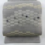 名古屋帯 秀品 夏帯 八寸名古屋帯 トンネル仕立て 絽 変わり市松 金銀糸 灰色 正絹 中古