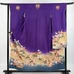 振袖 身丈155cm 裄丈64cm M 袷 花井幸子 やまと 落款あり 枝梅 松 金糸 刺繍 紫 正絹 名品 五つ紋 中古