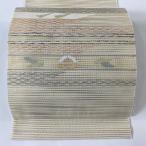 名古屋帯 美品 秀品 夏帯 縞 幾何学模様 金糸 ベージュ 正絹 中古