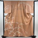 訪問着 身丈158cm 裄丈63.5cm S 袷 菊 梅 刺繍 薄オレンジ 正絹 秀品 中古