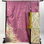 振袖 身丈172.5cm 裄丈66.5cm M 袷 袋帯フルセット 桜 桜の花びら 箔 金彩 ピンク 正絹 名品 中古