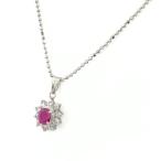 ルビー デザインネックレス プラチナ ペンダント メレダイヤ ネックレス Pt900 Pt850 ルビー レディース 中古