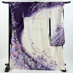 振袖 身丈171.5cm 裄丈68cm L 袷 草花 手鞠 銀通し 銀彩 紫 正絹 逸品 中古