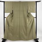 ショッピング松葉茶 付下げ 身丈163cm 裄丈63cm S 袷 落款あり 松葉 草花 刺繍 金糸 茶緑色 正絹 秀品 中古