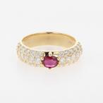 ショッピングルビー ルビー デザインリング YG イエローゴールド 指輪  メレダイヤ  リング 12号 K18 ルビー ダイヤモンド レディース 中古