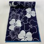 ショッピング浴衣 反物 優品 浴衣 花 濃紺 綿 中古