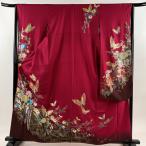 振袖 身丈162cm 裄丈64.5cm M 袷 蝶 花車 金糸 金銀彩 濃ピンク 正絹 秀品 中古