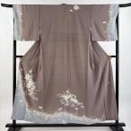 ショッピング分けあり 訪問着 身丈154.5cm 裄丈67cm M 袷 落款あり 草花 染め分け ぼかし 灰紫 正絹 秀品 中古