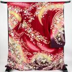 振袖 身丈168.5cm 裄丈67cm M 袷 徳永憲峯 やまと 落款あり 辻が花 金彩 銀通し 赤 正絹 美品 逸品 中古