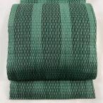 名古屋帯 秀品 夏帯 八寸名古屋帯 縞 幾何学 緑 正絹 中古