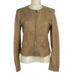 プラダ PRADA ジップアップ レザージャケット ノーカラー アウター その他ジャケット ライトブラウン レディース 中古