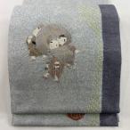 袋帯 美品 秀品 童 番傘 絞り 青灰色 お太鼓柄 正絹 中古