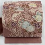 名古屋帯 美品 名品 紬地 桜 松 絞り ピンク 正絹 中古