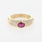 ルビー デザインリング YG イエローゴールド 指輪 メレダイヤ リング 12号 K18 ルビー ダイヤモンド レディース 中古