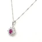 ルビー デザインネックレス プラチナ ペンダント メレダイヤ ダイヤモンド ネックレス Pt900 Pt850 ルビー レディース 中古