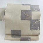 名古屋帯 秀品 夏帯 紗 市松 唐草 ラメ糸 箔 クリーム 正絹 中古