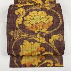 名古屋帯 美品 優品 八寸名古屋帯 松葉仕立て 草花 茶紫 正絹 中古