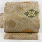 美品 名古屋帯 秀品 花菱 華文 箔 唐織 薄茶色 正絹 中古
