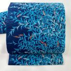 ショッピング刺繍 美品 名古屋帯 秀品 関西仕立て 草花 刺繍 紺色 正絹 中古